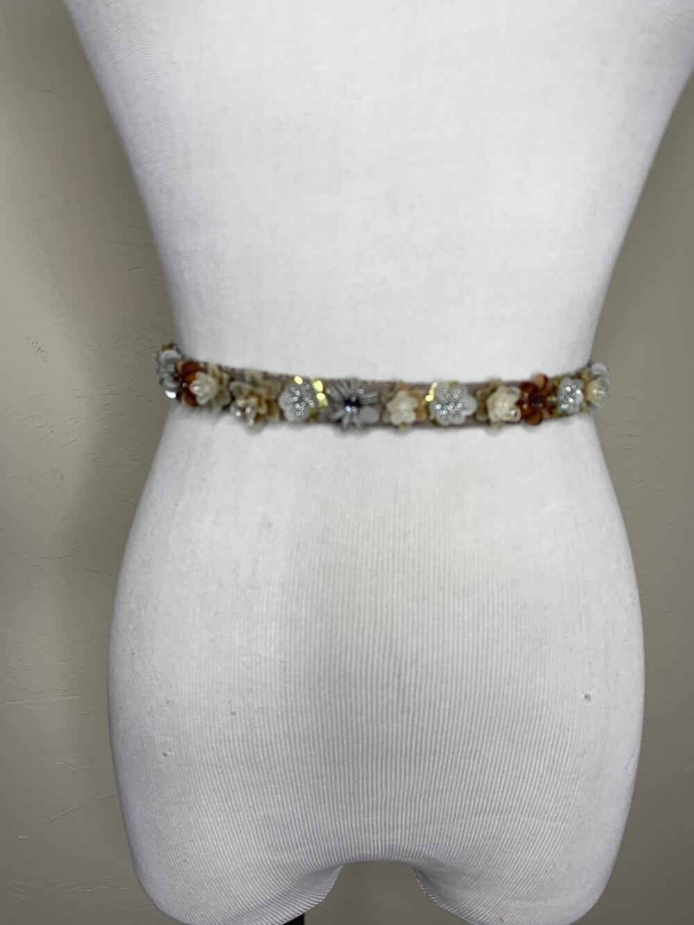 Beaded Flowers Stretch Belt Narrow Boho Shabby Chic Cottage